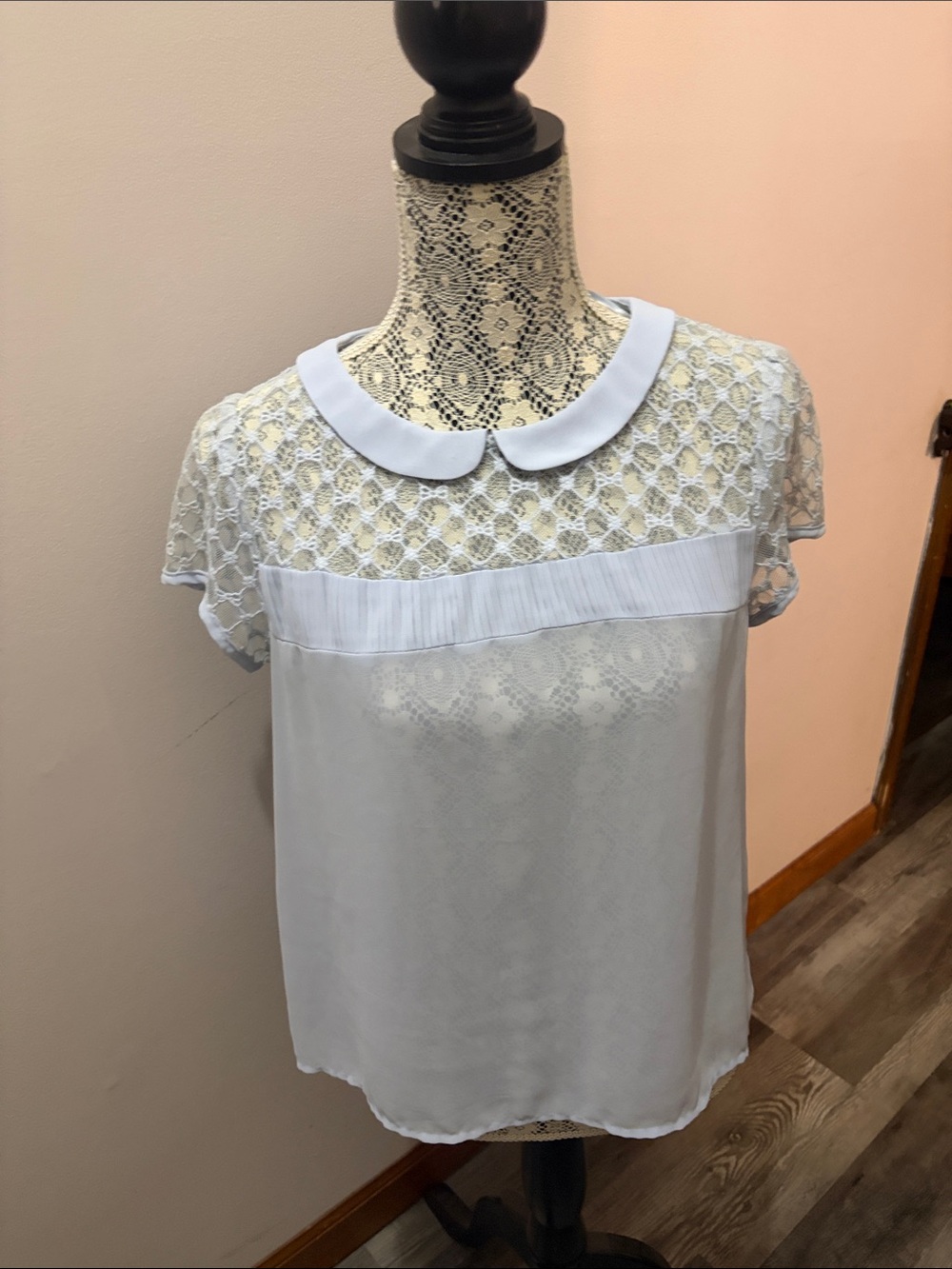 LC Lauren Conrad Pale Blue Lace Yoke Peterpan Collar Blouse